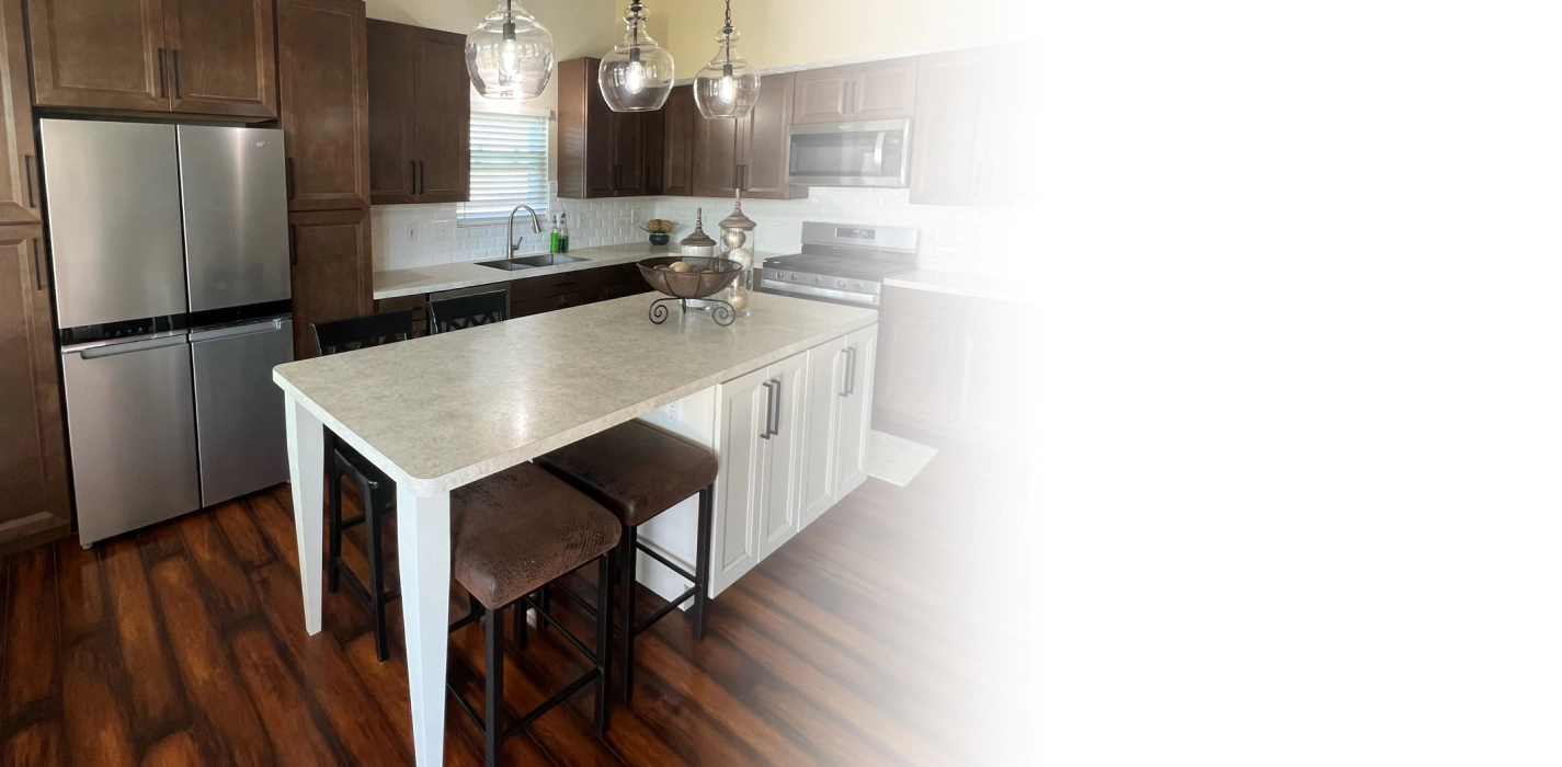 kitchen with laminated wood floors